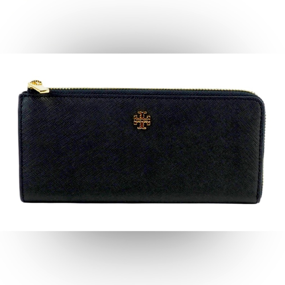 Tory Burch Emerson Black Saffiano Leather L- Zip Continental Wallet